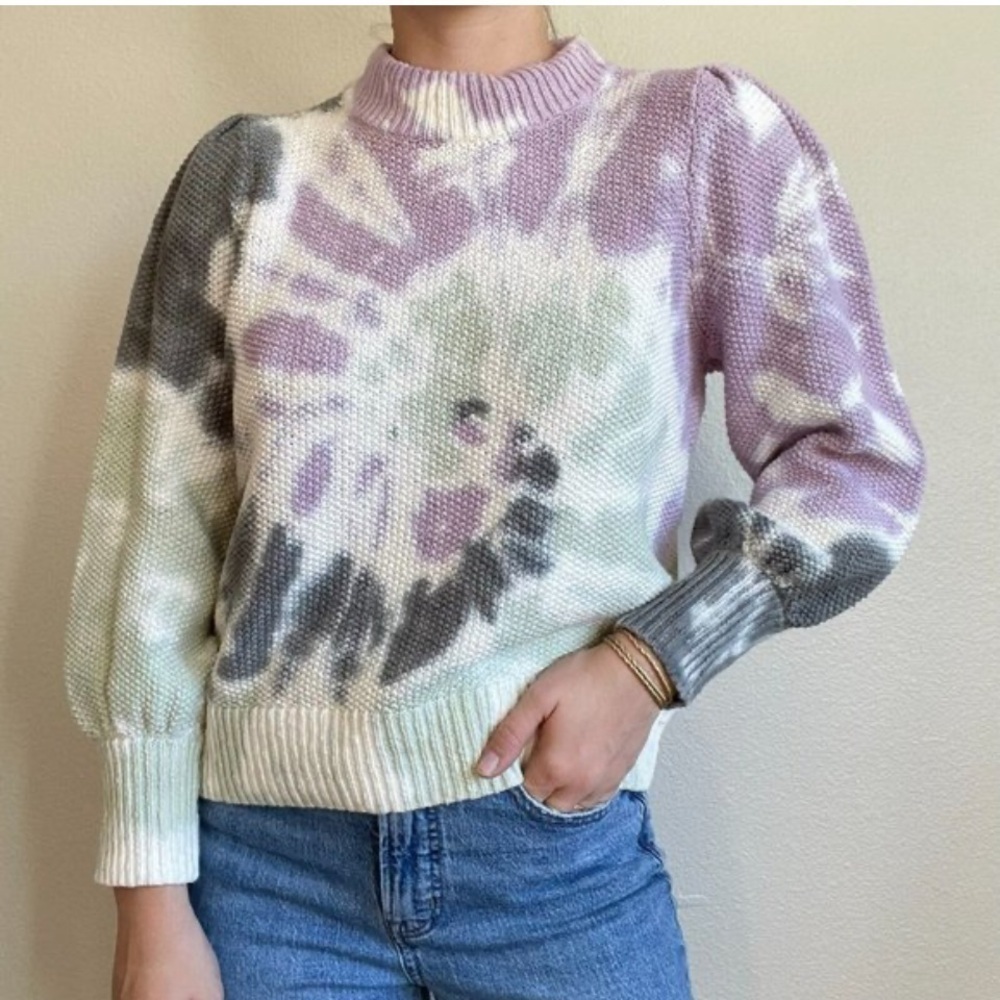 MADEWELL TIE DYE MOCK NECK PULLOVER SWEATER puff sleeve boho jumper m